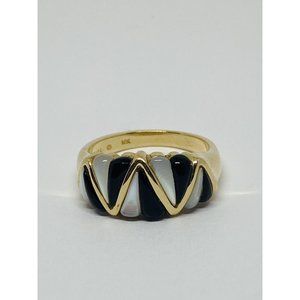 Kabana 14K Yellow Gold  Mother Of Pearl Inlay Black Onyx Cocktail Ring